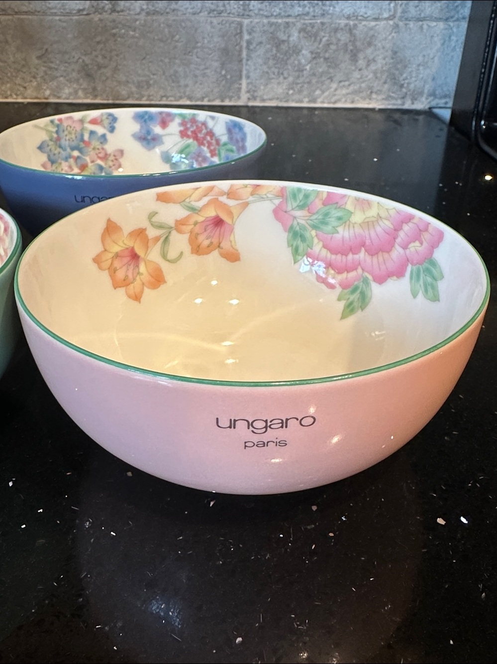 Set of 4 Ungaro Paris x Maebata Japan Floral Porcelain Bowls Pink Green Gray Blu - Picture 4 of 8